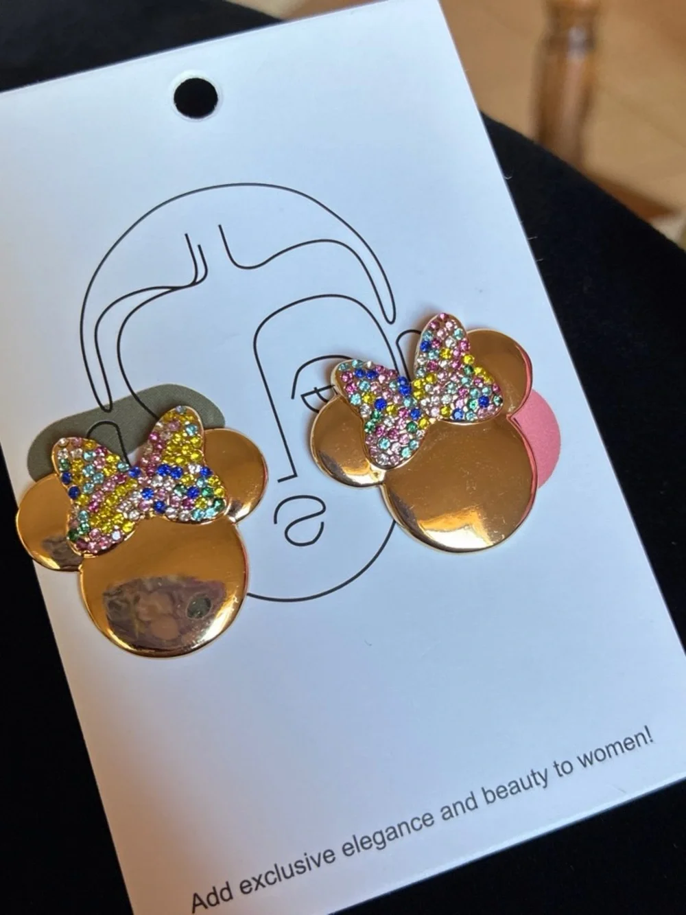 BaubleBar Gold Kids Mouse Earrings with Multicolor Glitter Bows